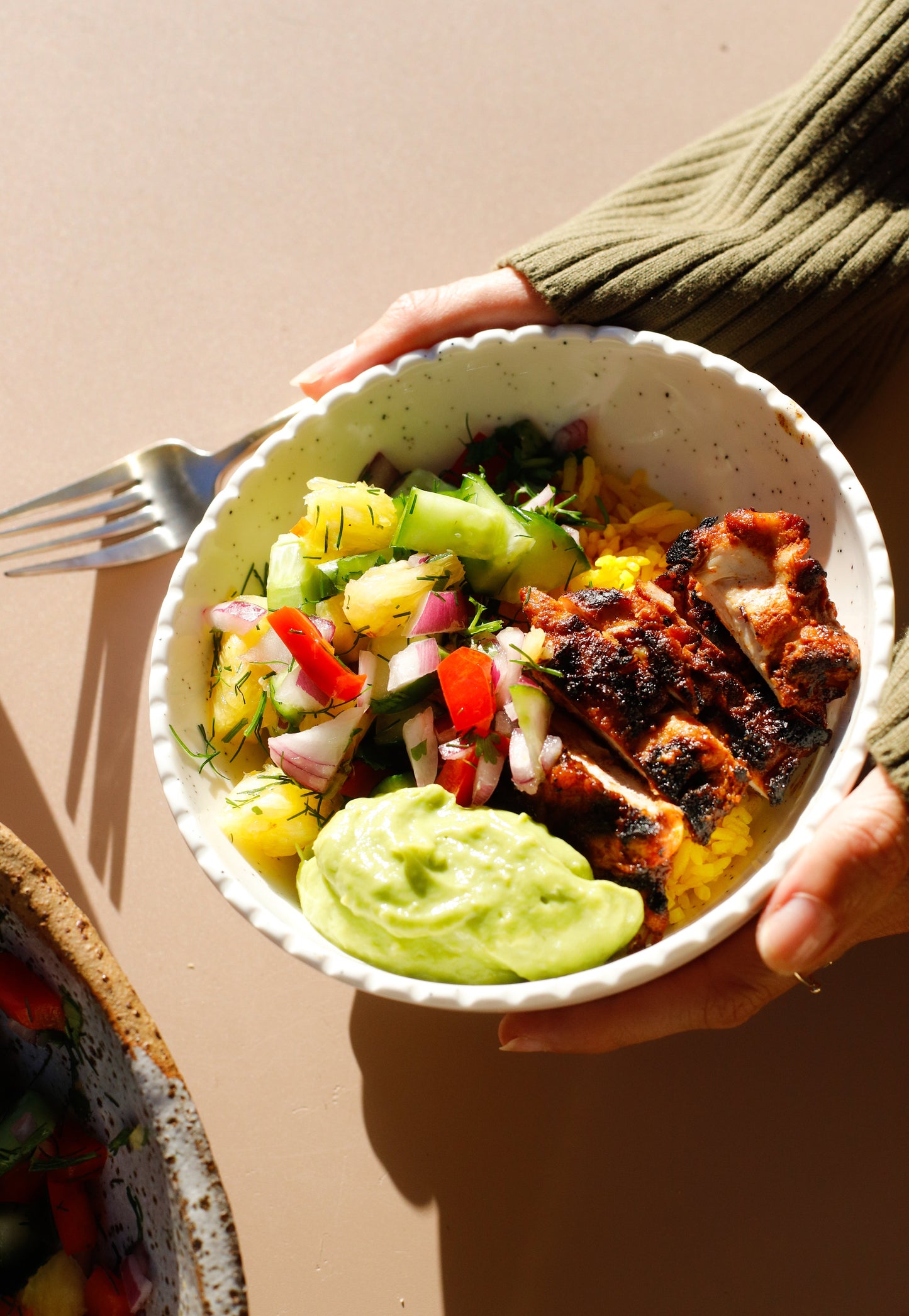 The dream BBQ chicken + pineapple salsa bowl